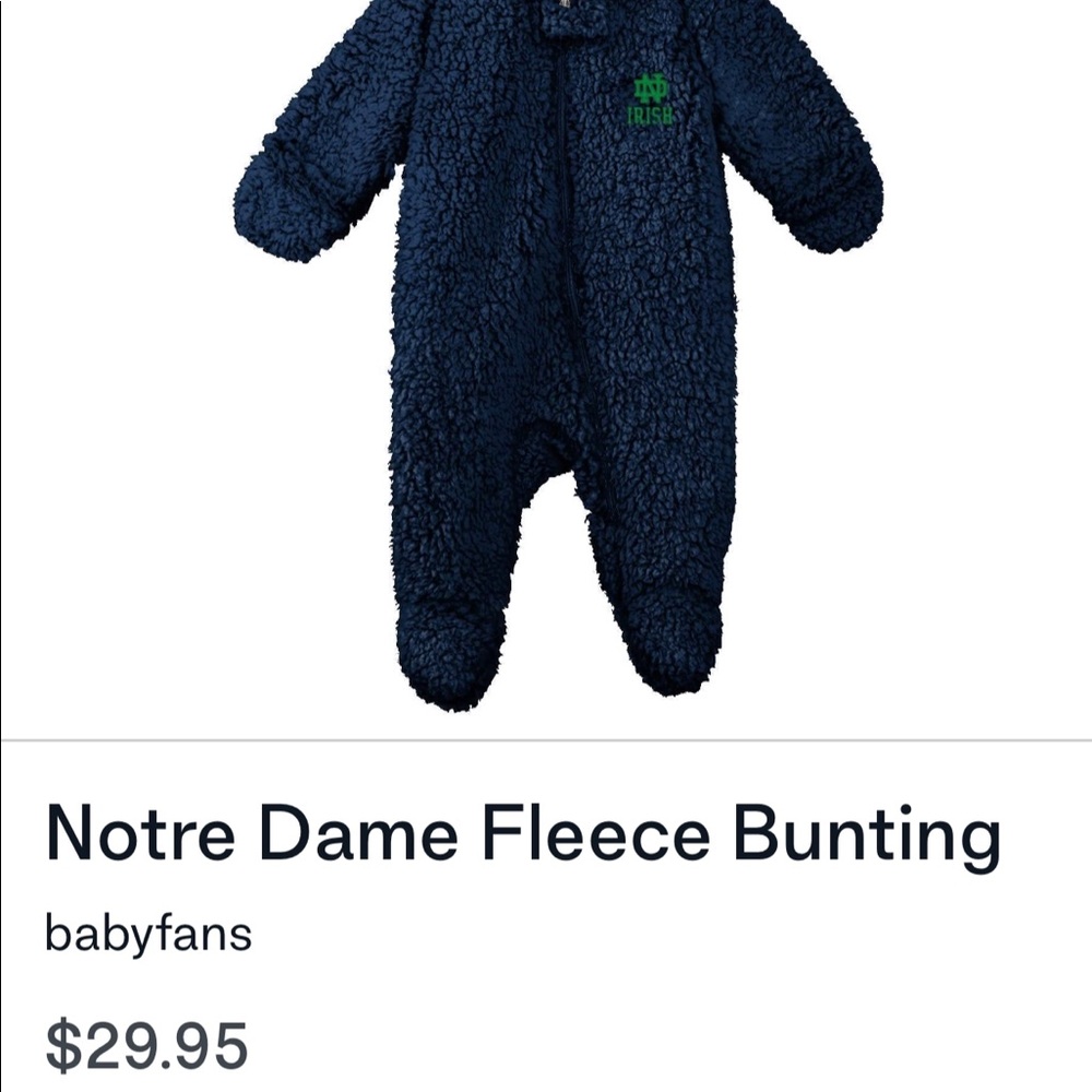 Norte Dame baby onesie, fleece Bunting, blanket